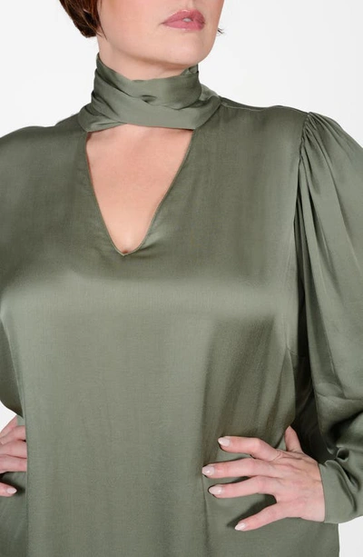 Mayes Nyc Plus Size Mia Bishop-sleeve V-neck Blouse In Olive