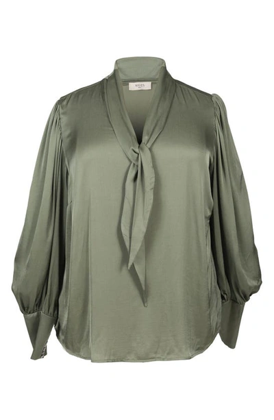 Mayes Nyc Plus Size Mia Bishop-sleeve V-neck Blouse In Olive
