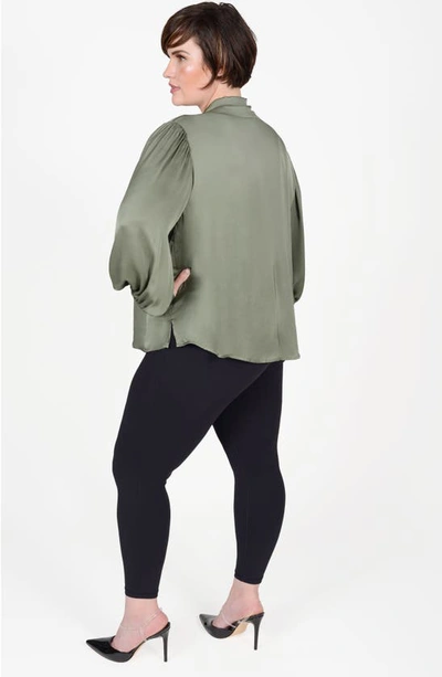 Mayes Nyc Plus Size Mia Bishop-sleeve V-neck Blouse In Olive