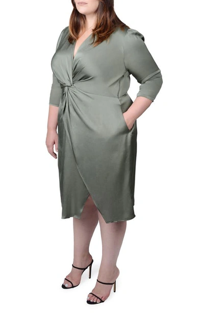 Shop Mayes Nyc Elvie Knot Satin Dress In Olive
