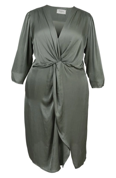 Shop Mayes Nyc Elvie Knot Satin Dress In Olive