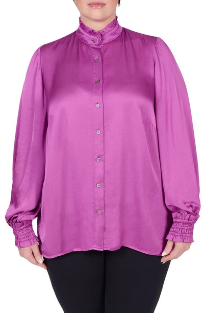 Shop Mayes Nyc Torie Ruffle Collar Satin Blouse In Berry