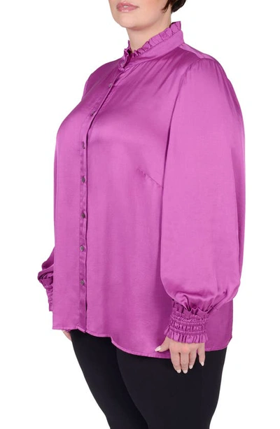 Shop Mayes Nyc Torie Ruffle Collar Satin Blouse In Berry