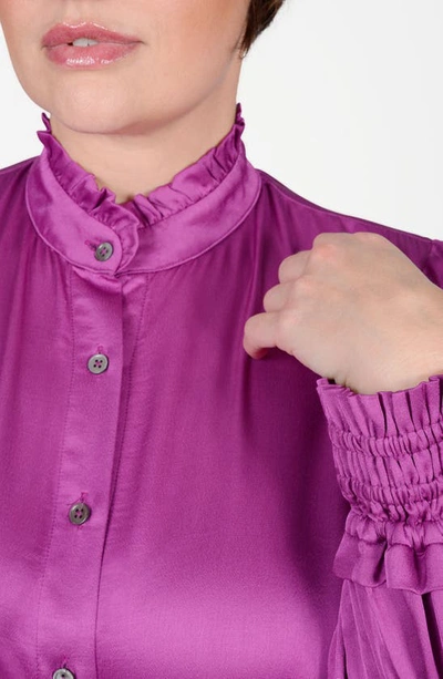 Shop Mayes Nyc Torie Ruffle Collar Satin Blouse In Berry