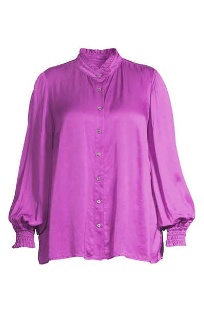 Shop Mayes Nyc Torie Ruffle Collar Satin Blouse In Berry