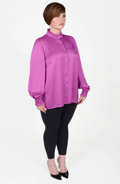 Shop Mayes Nyc Torie Ruffle Collar Satin Blouse In Berry