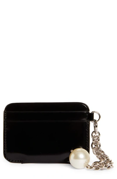 Shop Simone Rocha Patent Leather Card Case With Imitation Pearl Charm In Black/ Pearl