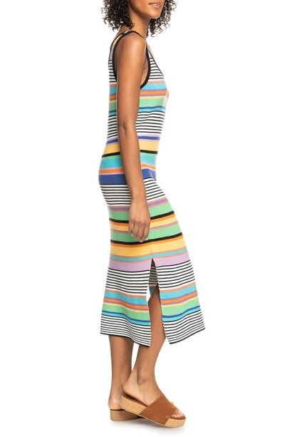 Shop Roxy Sunshine Bouquet Stripe Knit Midi Dress In Anthracite Good Vibrations