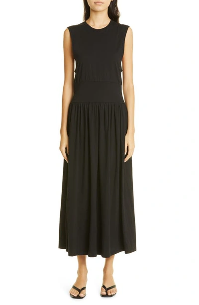 Shop Totême Sleeveless Cotton Midi Dress In Black