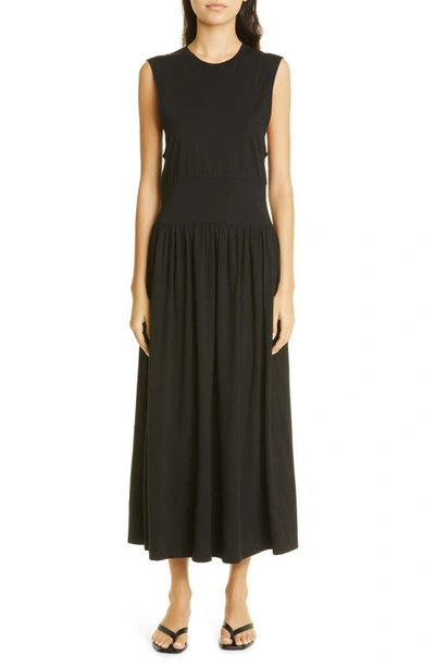 Shop Totême Toteme Sleeveless Cotton Midi Dress In Black