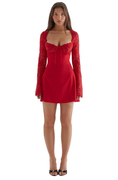 Shop House Of Cb Jennica Long Sleeve Satin & Lace Minidress In Red Rose