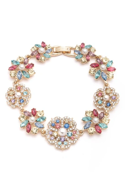 Shop Marchesa Fresh Florals Crystal Line Bracelet In Gold/ Multi