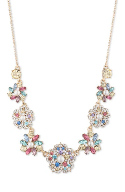 Shop Marchesa Fresh Floral Crystal Cluster Frontal Necklace In Gold/ Multi
