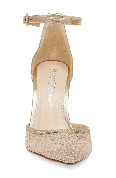 Betsey Johnson Viola Rhinestone Ankle Strap Pump In Light Gold