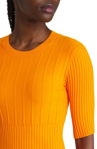 Shop Frame Mixed Rib Midi Sweater Dress In Nectarine