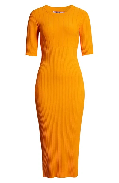 Shop Frame Mixed Rib Midi Sweater Dress In Nectarine