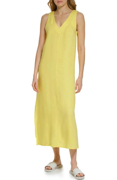 Shop Dkny V-neck Linen Maxi Dress In Goldfinch