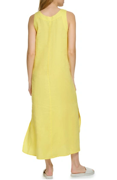 Shop Dkny V-neck Linen Maxi Dress In Goldfinch