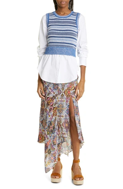 Shop Veronica Beard Mac Mixed Paisley Asymmetric Skirt In Blue/ Brown Multi