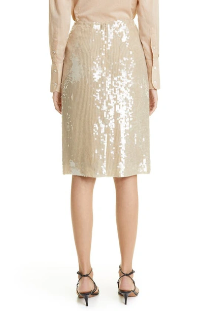 Shop Nili Lotan Bonne Sequin Skirt In Khaki