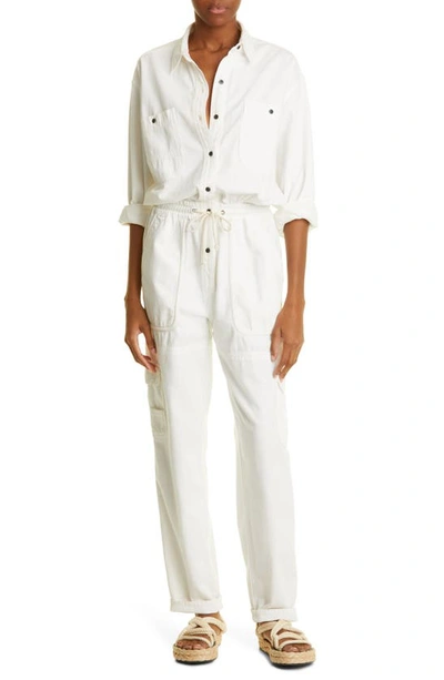Shop Isabel Marant Étoile Veado Long Sleeve Cotton Jumpsuit In White