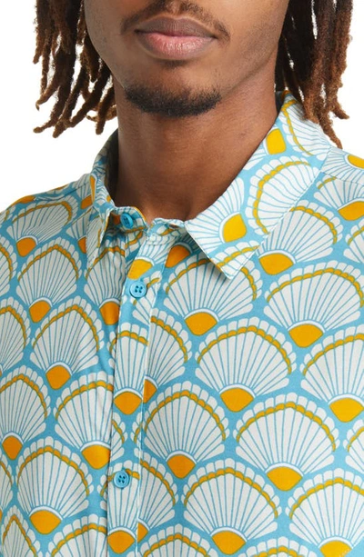 Shop Native Youth Print Short Sleeve Button-up Shirt In Blue