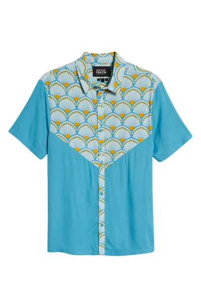 Shop Native Youth Print Short Sleeve Button-up Shirt In Blue