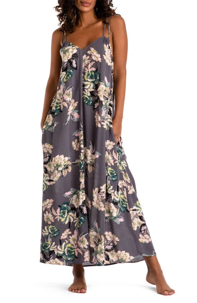 Shop Midnight Bakery Laveau Floral Print Nightgown In Charcoal