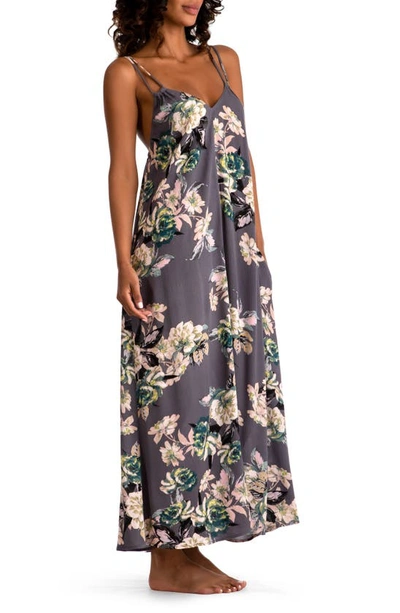 Shop Midnight Bakery Laveau Floral Print Nightgown In Charcoal