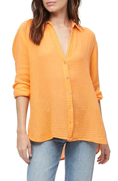 Shop Michael Stars Leo Cotton Gauze High-low Tunic Shirt In Marmalade