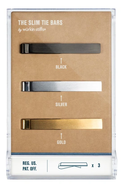 Shop Würkin Stiffs Set Of 3 Slim Tie Bars In Gold