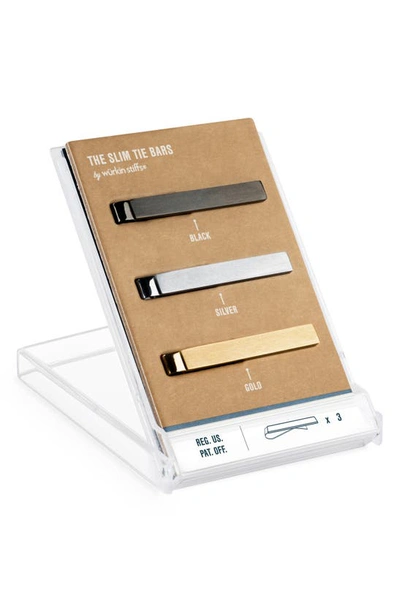 Würkin Stiffs Set Of 3 Slim Tie Bars In Gold