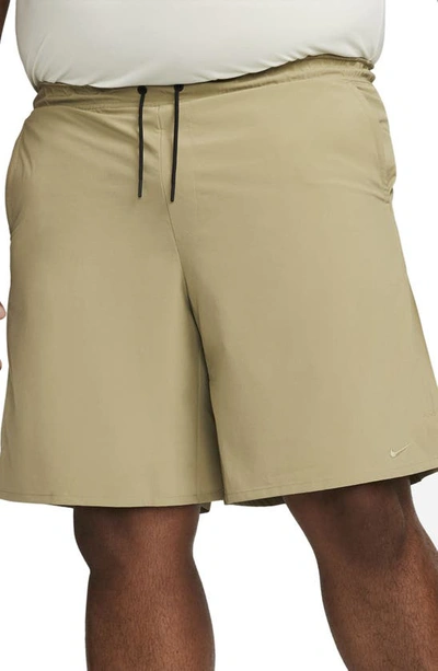Nike Men's Unlimited Dri-fit 9" Unlined Versatile Shorts In Olive/ Black/ Neutral Olive
