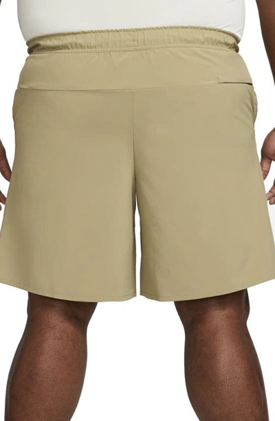 Nike Men's Unlimited Dri-fit 9" Unlined Versatile Shorts In Olive/ Black/ Neutral Olive
