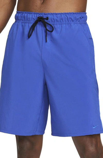 Shop Nike Dri-fit Unlimited Training Shorts In Game Royal/ Black/ Game Royal