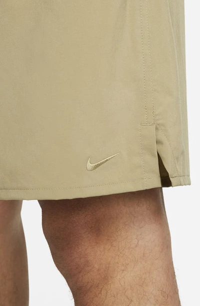 Nike Men's Unlimited Dri-fit 9" Unlined Versatile Shorts In Olive/ Black/ Neutral Olive