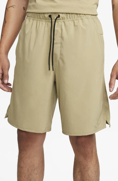 Shop Nike Dri-fit Unlimited Training Shorts In Olive/ Black/ Neutral Olive