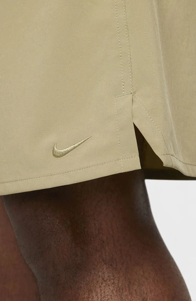 Shop Nike Dri-fit Unlimited Training Shorts In Olive/ Black/ Neutral Olive