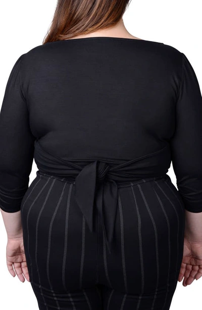 Mayes Nyc Plus Size Tamara Knit Keyhole Wrap Top In Black