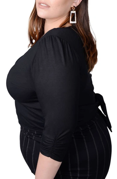 Mayes Nyc Plus Size Tamara Knit Keyhole Wrap Top In Black