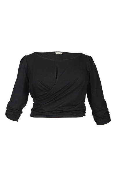 Mayes Nyc Plus Size Tamara Knit Keyhole Wrap Top In Black