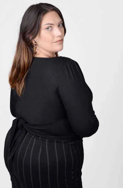 Mayes Nyc Plus Size Tamara Knit Keyhole Wrap Top In Black