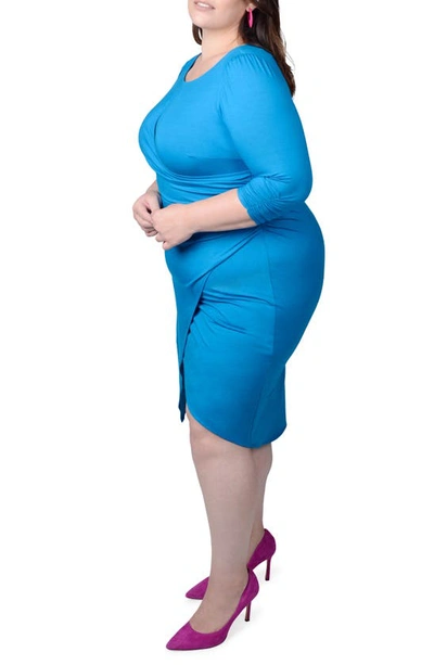 Mayes Nyc Lina Keyhole Ruched Faux Wrap Dress In Blue
