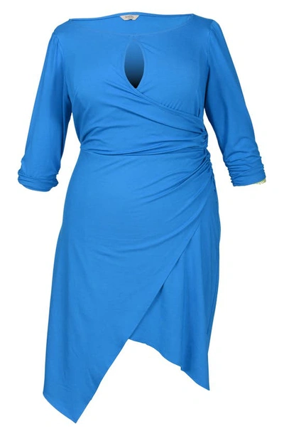 Mayes Nyc Lina Keyhole Ruched Faux Wrap Dress In Blue