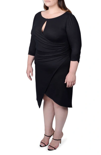 Shop Mayes Nyc Lina Keyhole Ruched Faux Wrap Dress In Black