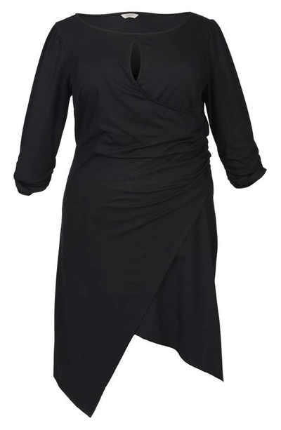 Shop Mayes Nyc Lina Keyhole Ruched Faux Wrap Dress In Black