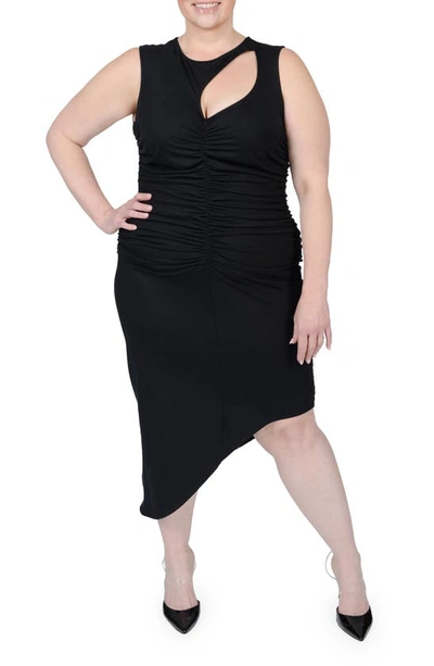 Shop Mayes Nyc Sarah Cutout Asymmetric Shirred Dress In Black