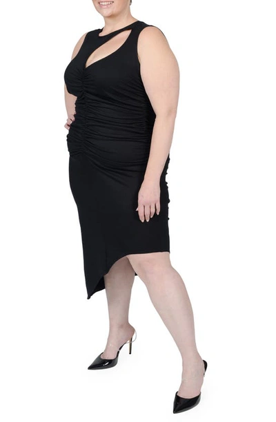 Shop Mayes Nyc Sarah Cutout Asymmetric Shirred Dress In Black