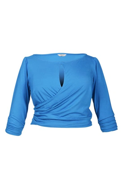 Mayes Nyc Plus Size Tamara Knit Keyhole Wrap Top In Blue