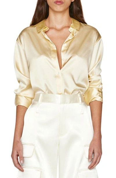 Shop Frame Stretch Silk Button-up Shirt In Butter